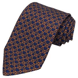 Cravatta Salvatore Ferragamo, % seta, blu navy x arancione. Arancione