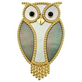 Broche Clip Hibou Lucky Animals Van Cleef & Arpels, Or, Nacre, Onyx, Homme Femme, Doré