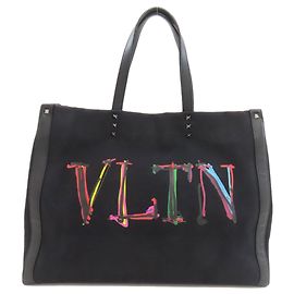Borsa tote in tela con borchie Valentino per donne. Nero