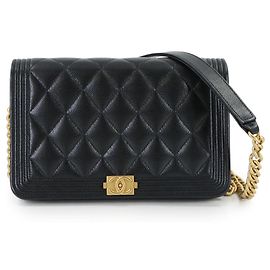 Chanel Boy Chain Wallet, Long Caviar Leather, Black, , Gold Hardware. Black