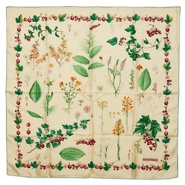 Bufanda/Bufanda de seda multicolor marfil con estampado de flores botánicas de Tiffany & Co., Mujer. Multicolor