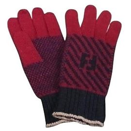 FENDI Gloves FF Wine Red x Navy Wool Angora Nylon Women's Red