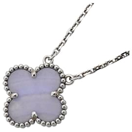 Van Cleef & Arpels Alhambra Halskette, Weißgold, Chalcedon, Blau, Damen Blau