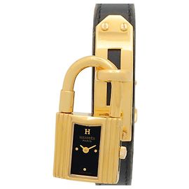 Hermès Hermes Kelly Watch, Gold Plated (GP), Leather Strap, Women's, Black, . Black