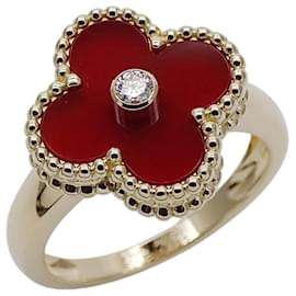 Vintage Alhambra Ring für Frauen von Van Cleef & Arpels, Gelbgold, Karneol und Diamant, Größe # (ca.), Poliert. Gelb