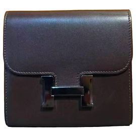 Portefeuille Compact Hermès Love Story Constance Rouge Saddle Box Noir