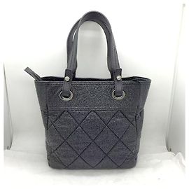Borsa tote Chanel piccola nera e argento in pelle Nero