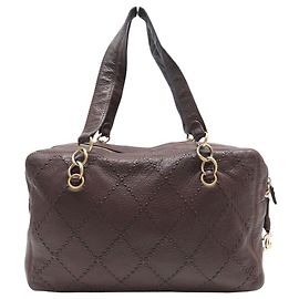 VINTAGE SAC A MAIN CHANEL BOWLING CUIR WILD STICHING MARRON BROWN HAND BAG Marron