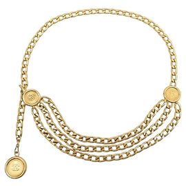 CHANEL CHAIN BELT WITH 3 ROWS CC LOGO MEDALLION SIZE 65 TO 85 Golden