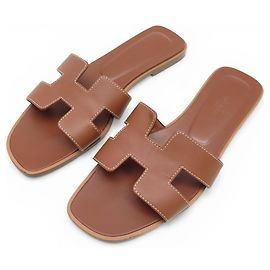 Hermès HERMES ORAN MULES H021056Z2 38.5 BRAUN BOXLEDER SANDALE SCHUHE Braun