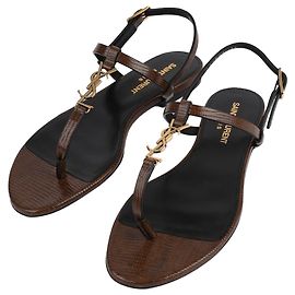 Saint Laurent Cassandra Flat Sandals Brown Brown