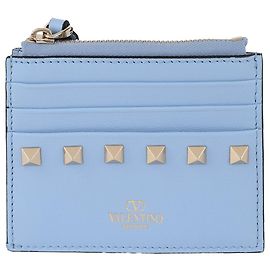 Valentino Garavani Tarjetero de cuero con cremallera Rockstud Azul