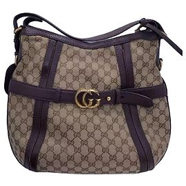 Gucci Double G Floral Canvas Handbag Brown Brown