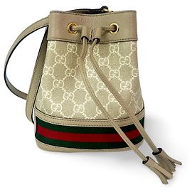 Gucci Ophidia Bucket Bag Jumbo GG Canvas with Leather Mini Beige