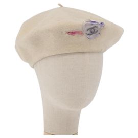 CHANEL Hat Wool Ivory CC Auth 176876A Cream