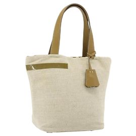 PRADA Bolsa de Mão Sports Line Lona Bege Prata Auth bs34685 Prata Bege