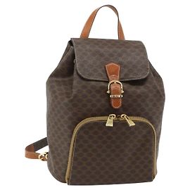 Céline CELINE Macadam Canvas Backpack PVC Leather Brown Gold Auth 176821 Brown Golden