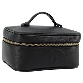 Neceser Vanity CHANEL de Piel Caviar Negro Oro CC Auth bs34489 Negro Dorado