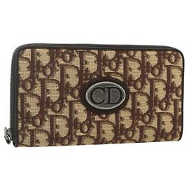 Christian Dior Trotter Canvas Lange Geldbörse Braun Silber Auth yk20342A Braun Silber
