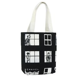 CHANEL Windows Line Tote Bag Canvas Black Gold CC Auth BA12234 Black Golden