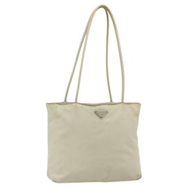 Borsa Tote PRADA Nylon Beige Argento Auth 176637 Argento Beige