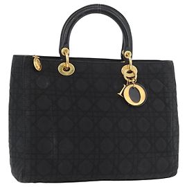 Christian Dior Borsa Lady Dior Canage in nylon nero e oro Auth ep14452 Nero D'oro