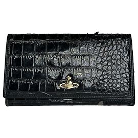 Vintage Vivienne Westwood Orb Long Wallet Black Croc-Embossed Patent Leather Black