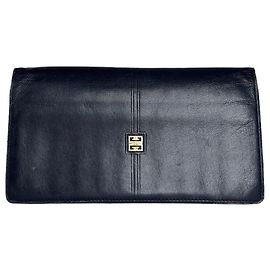 Vintage Givenchy Long Bifold Wallet Navy Leather Blue