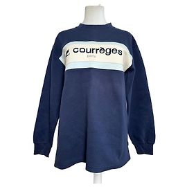 Courreges Vintage Courrèges Logo Sweatshirt Navy Cream Cotton Blend L Blue