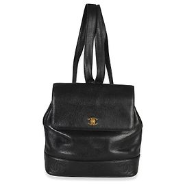 Chanel Vintage 24k  Triple CC Flap Backpack Black