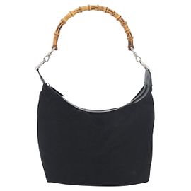 Gucci Vintage Bamboo Hobo Nylon Small Navy blue