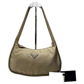 Bolsa de Ombro Prada Vintage Tessuto Lino Bege