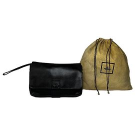 Vintage Fendi Flap Shoulder Bag Leather Black Black