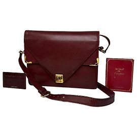 Bolso de Hombro Vintage Cartier Must Envelope de Cuero Burdeos Burdeos