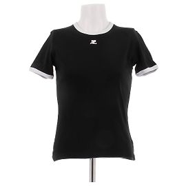 Courreges Camiseta preta com logo branco Preto