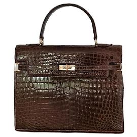 Autre Marque Morabito Scala 28 Brown Crocodile Leather Handbag Brown