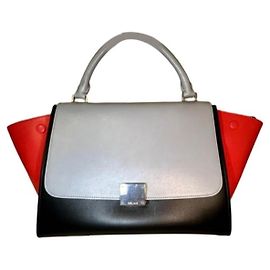 Céline Trapèze leather handbag black red grey Black Red Grey