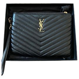 Saint Laurent Black Leather Clutch Black