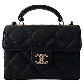 Chanel Mini bolso con solapa y asa superior (rectangular) Negro