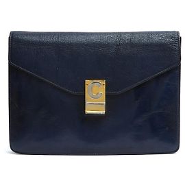 Céline Envelope Clutch 1985s Navy Leather Navy Envelope Diamond Clutch Celine Navy blue