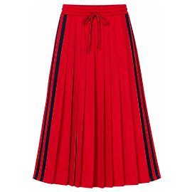 Gucci Red Pleated Skirt with Navy Side Stripes Red Navy blue