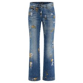 Dolce & Gabbana Vaqueros Rectos con Salpicaduras de Pintura Azules Azul Multicolor