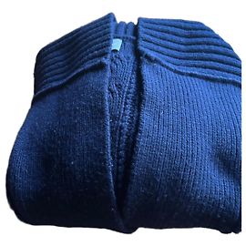 Eric Bompard Marineblauer Wollcardigan mit Zöpfen Blau