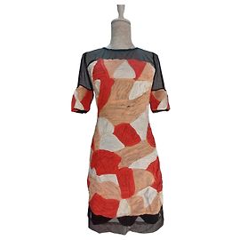 Autre Marque Vestido Almatrichi Patchwork Preto Vermelho Bege Cru