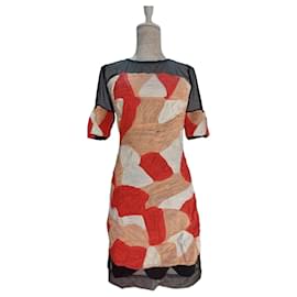 Autre Marque Robe Almatrichi Patchwork Noir Rouge Beige Écru