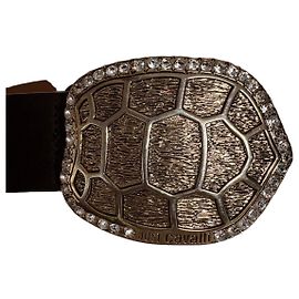 Cinto de couro marrom Just Cavalli com fivela em forma de tartaruga Marrom Dourado