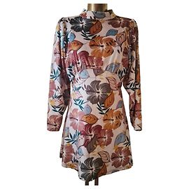 Autre Marque Lumina Kleid mit Blumenmuster Braun Pink Rot Beige Grün Gelb Dunkelbraun Hellblau