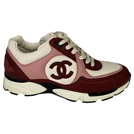 Chanel Logo Sneaker Leder bordeaux rosa weiß Bordeaux