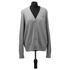 Autre Marque ACNE STUDIOS grauer Wollstrick-Cardigan mit Face Patch Grau