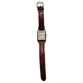 Relógio Coach Mostrador Retangular Bege Números Dourados Pulseira de Crocodilo Marrom Bege Dourado Castanho claro